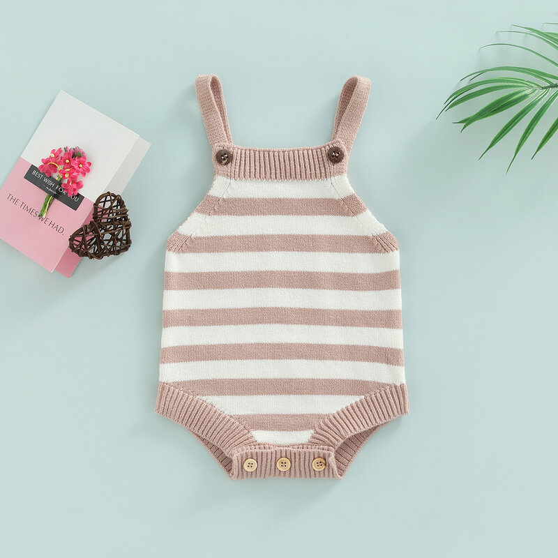 Baby Boy Girls Suspender Bodysuit Jumpsuit Casual Striped Newborn Infant Sleeveless Knitted Romper