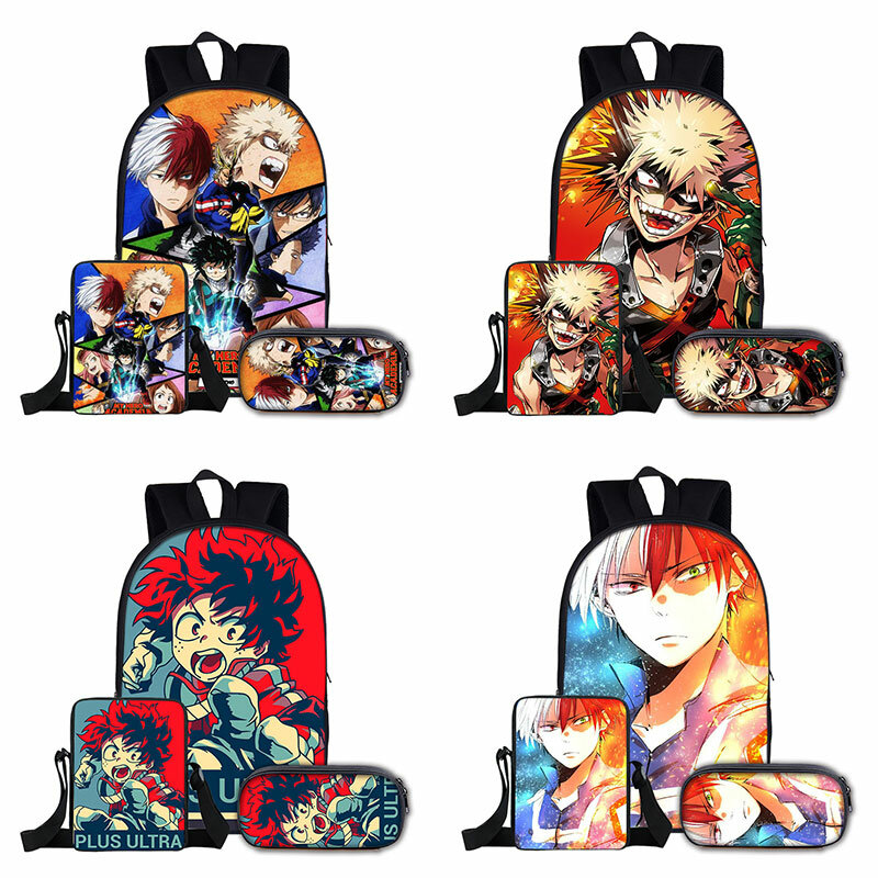 Japan Anime My Hero Academia Backpack 3pcs/Set Boys Girls School Bags Messenger Bag School supplies Box Pencil Bags