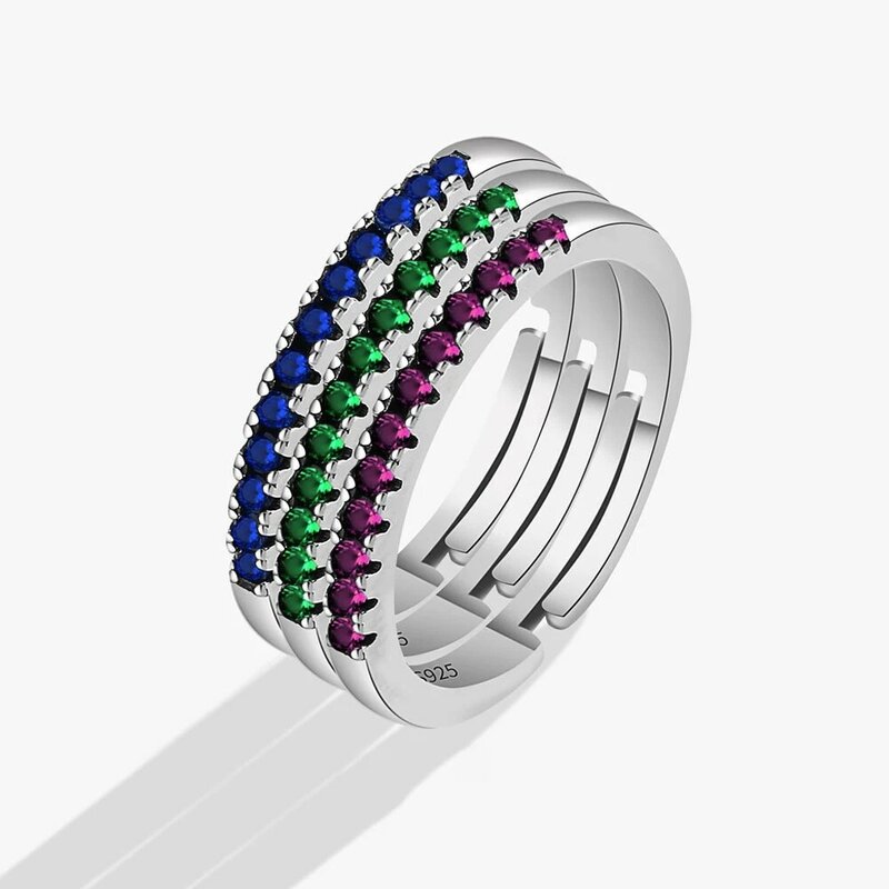 925 فضة تصميم فريد ملون الأزرق حجر خاتم للنساء مجوهرات الاصبع قابل للتعديل فتح الدائري للحزب هدية عيد #5