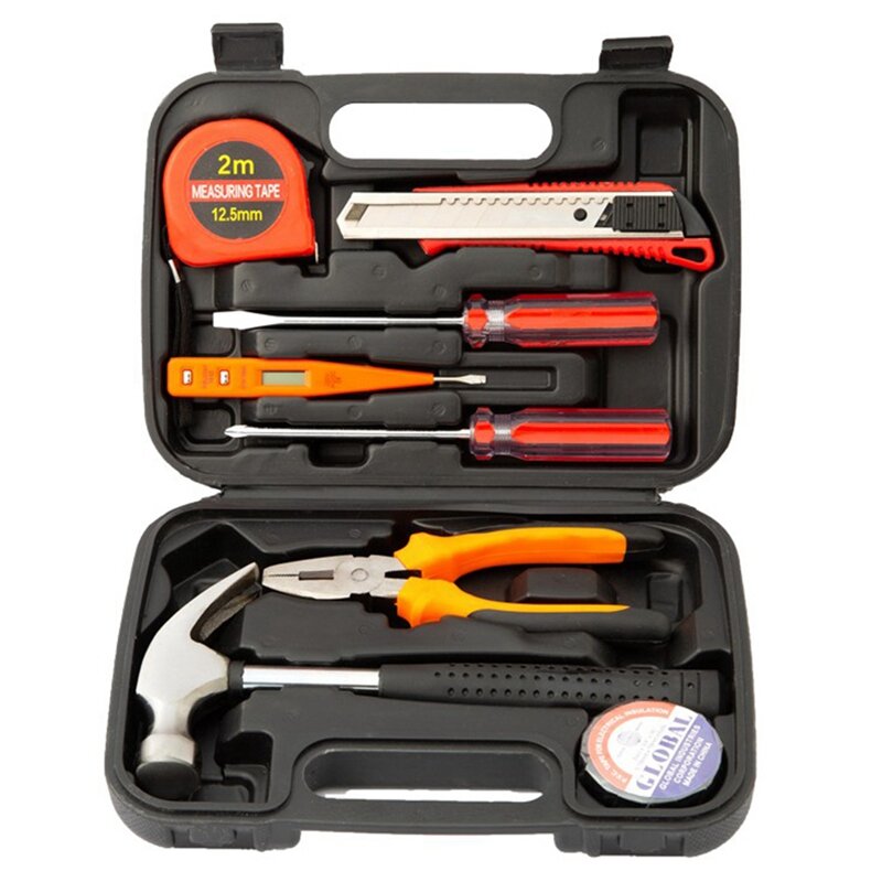 9 قطعة مجموعة أدوات إصلاح المنزل مجموعة أدوات الأجهزة الأساسية الصغيرة مع صندوق الأدوات جميع الأغراض المنزلية DIY بها بنفسك أداة الصيانة