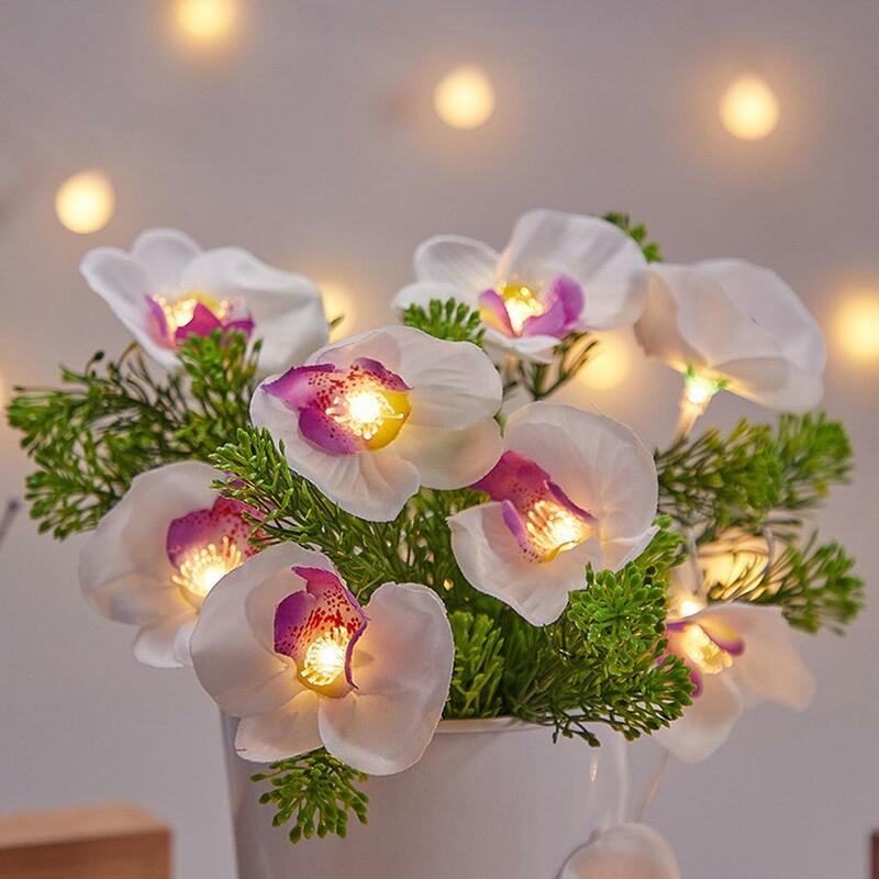 الأزهار فراشة زهرة LED ضوء سلسلة في الهواء الطلق مقاوم للماء فناء حديقة فالاينوبسيس الزفاف بطارية سلسلة الديكور Lig O5C9