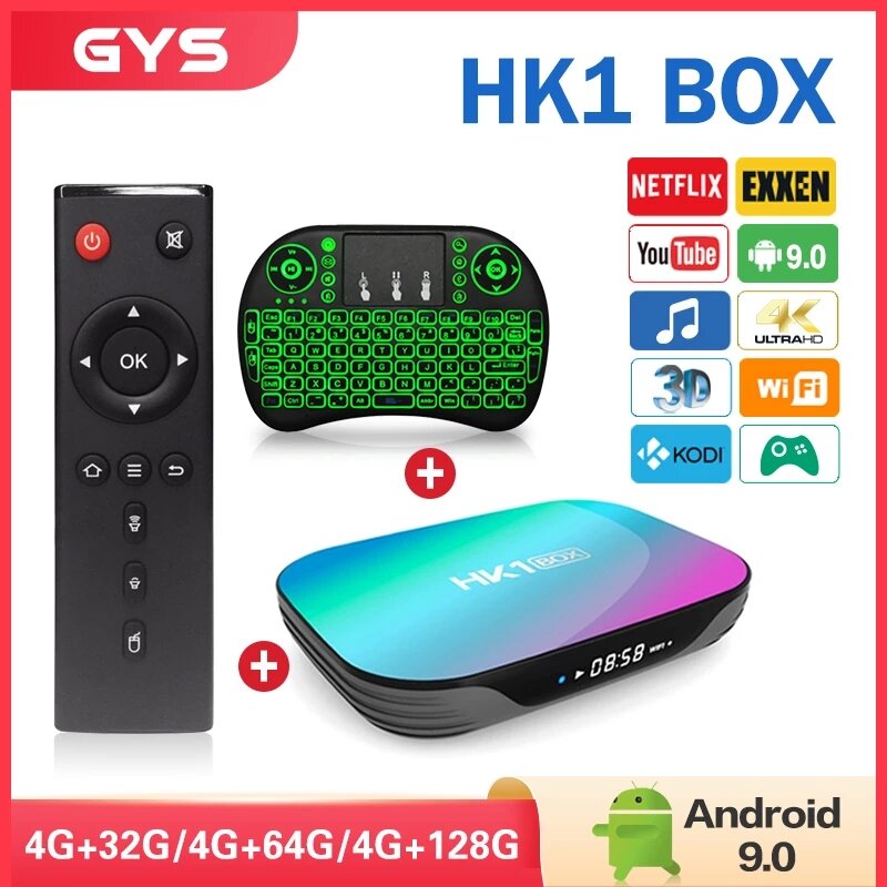 صندوق التلفزيون الذكي HK1 صندوق أندرويد 9.0 HK1BOX 4K 1080P Amlogic S905X3 8K رباعية النواة 2.4/5G ثنائي واي فاي ثنائي BT ميديا بلاير
