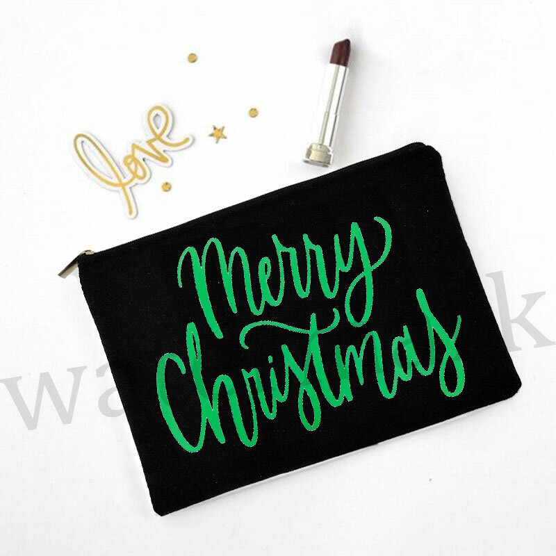 Merry Christmas Gift for Her HO HO HO Print Makeup Bags Cosmetic Bag Travel Organizer Make Up Bag  Fashion Canvas Cosmetic Cases