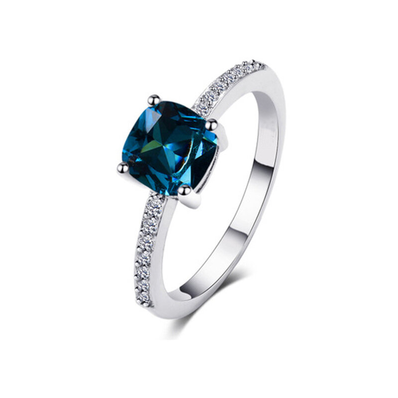 ALLNOEL موضة خواتم للنساء مايكرو مجموعة زركونيا الأزرق الملكي ساحة حجر خاتم الماس النحاس هدية عيد ميلاد 2021 جديد