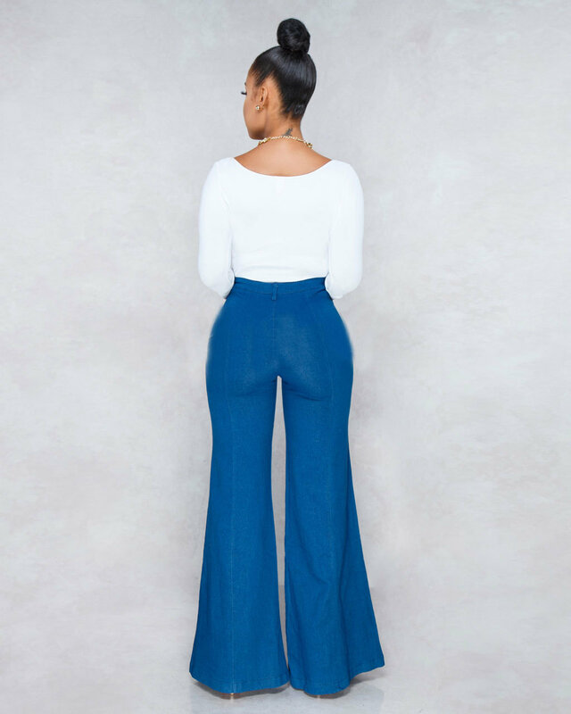 بنطلون جينز نسائي موضة 2022 سروال طويل كلاسيكي ملابس عمل غير رسمية جينز عالي الخصر بنطلون أمي فضفاض بلون أزرق داكن