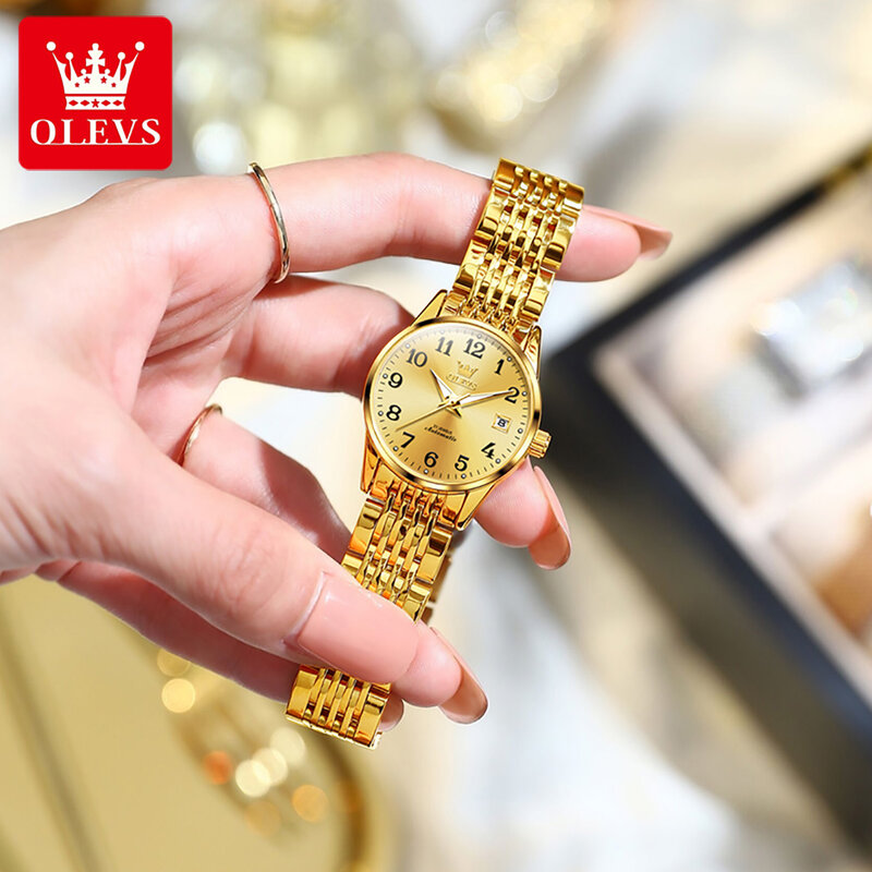 OLEVS أفضل العلامة التجارية الميكانيكية ساعة النساء السويسري الفاخرة النساء ساعة اليد مقاوم للماء الصلب حزام التلقائي ساعات آلية هدية #3