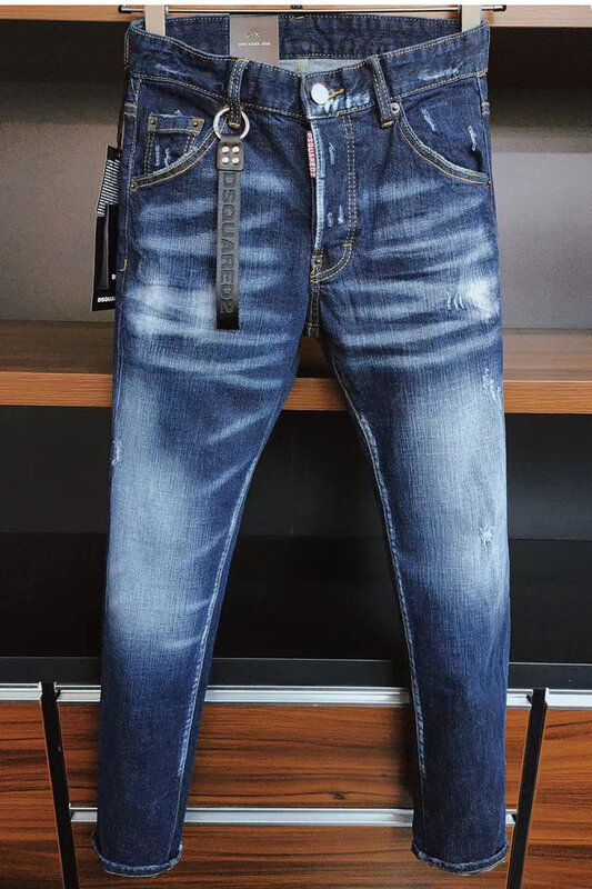 الرجال الأزرق نحيل الجينز الفاخرة ماركة Dsquared2 تمتد صالح الجينز الذكور سراويل جينز أزرق مستقيم صالح جينز حجم 28-38