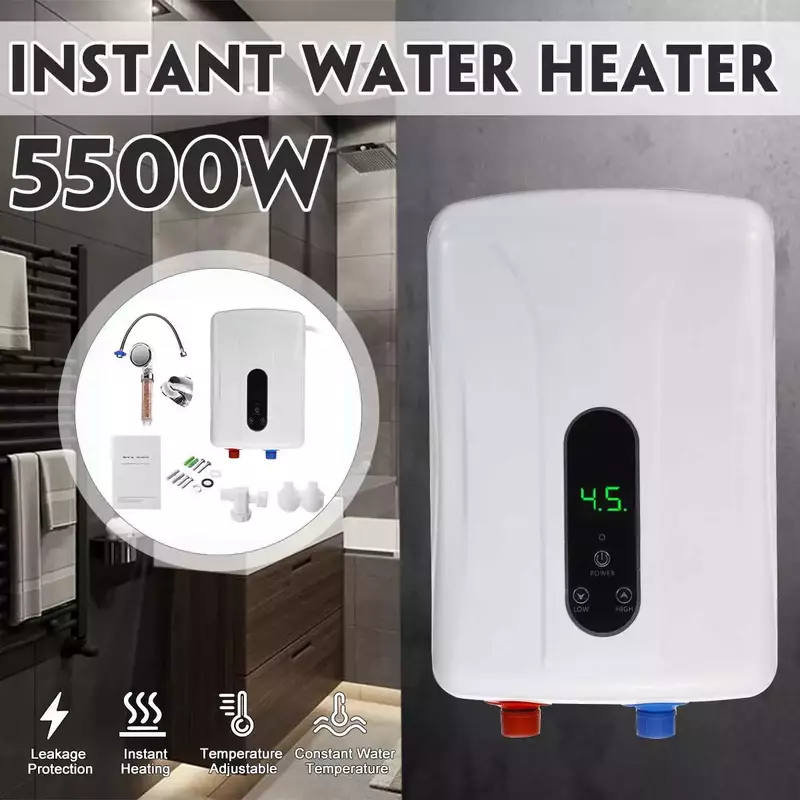 5500W 220V Instant Electric Water Heater Bathroom Kitchen Smart Touch Tankless Water Heater Temperature Display Heating Shower