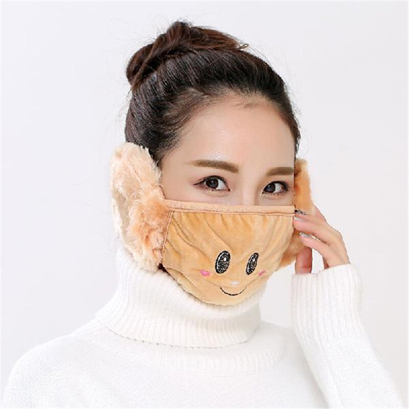 Winter Warm Cute Cartoon Cat Embroidered Earloop Mouth Cover Cotton Plush Windproof Earmuff Anti-Dust Half Face Cover