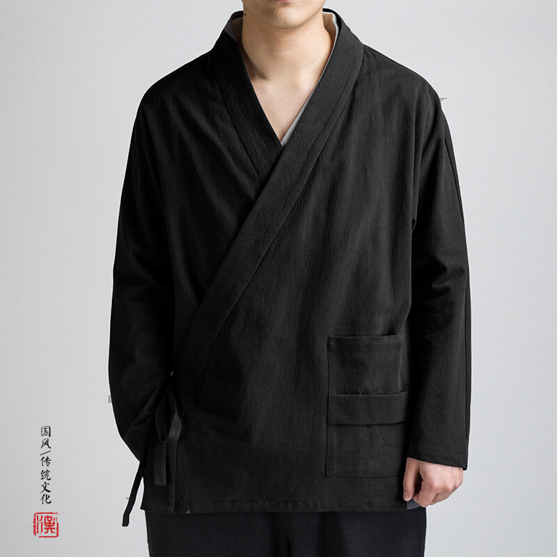 الصينية لوسيكيمونو سترة Hanfu الرجعية الكتان الرجال يوكاتا ثوب الكيمونو الياباني الساموراي الملابس حجم كبير بلون معطف رداء