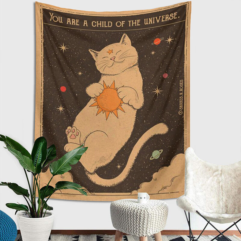 Sun moon Tarot Cat Tapestry Wall Hanging Witchcraft you are a child of the universe Bohemia Home Decor Hippie Bedroom Decoration #1