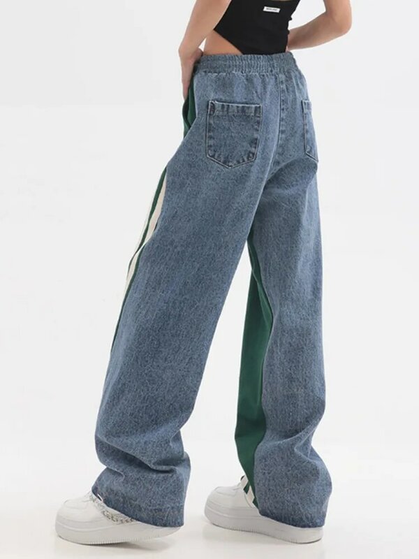 بنطلون جينز للسيدات LGRQ جديد بخصر عالٍ وألوان متباينة مستقيمة من قماش الدنيم المطرز بقطع علوية سروال نسائي لخريف 2022 19J2249 #5