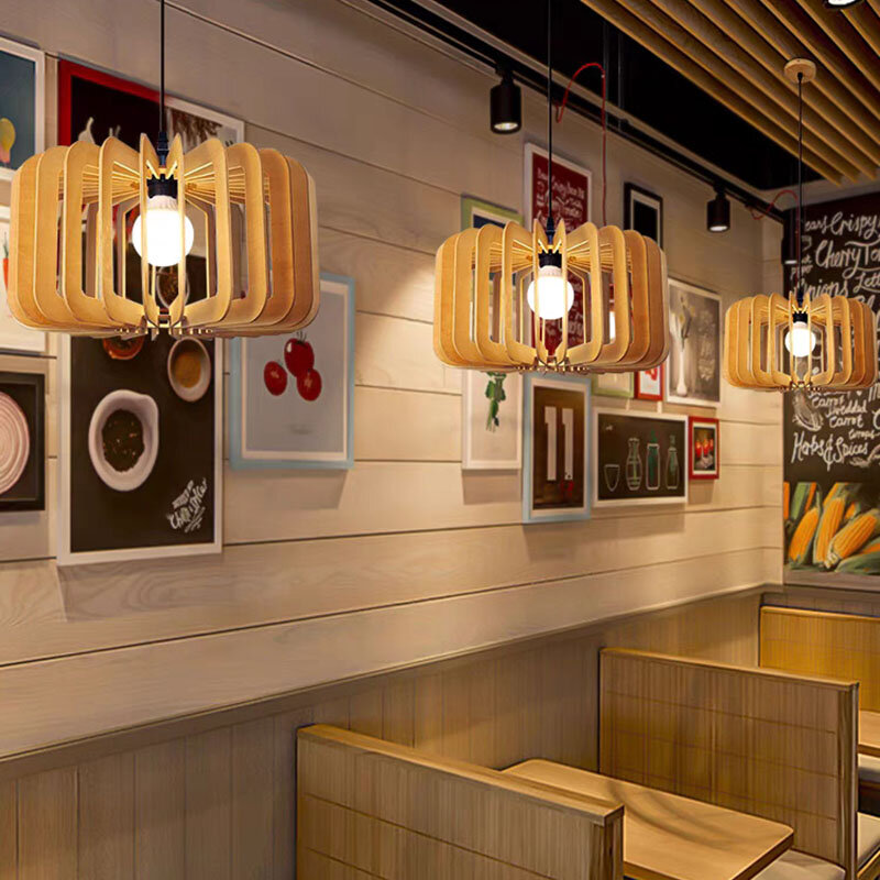Kobuc الحديثة الخشب مُثبتة في السقف مصابيح 3 أنواع اليابانية قلادة ضوء خشبي E27 حامل المطبخ غرفة الطعام إضاءة ديكورية