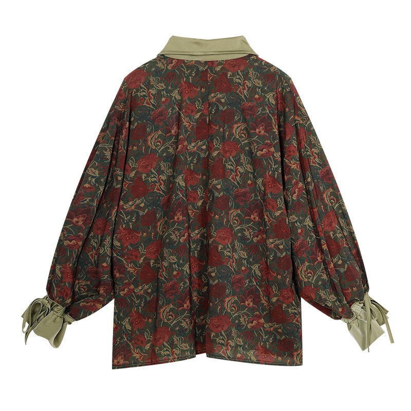 الخريف Vintage نمط الأزهار الطباعة فضفاضة المرأة بلوزة قميص الكورية عادية أكمام طويلة للسيدات زر البلوزات الإناث