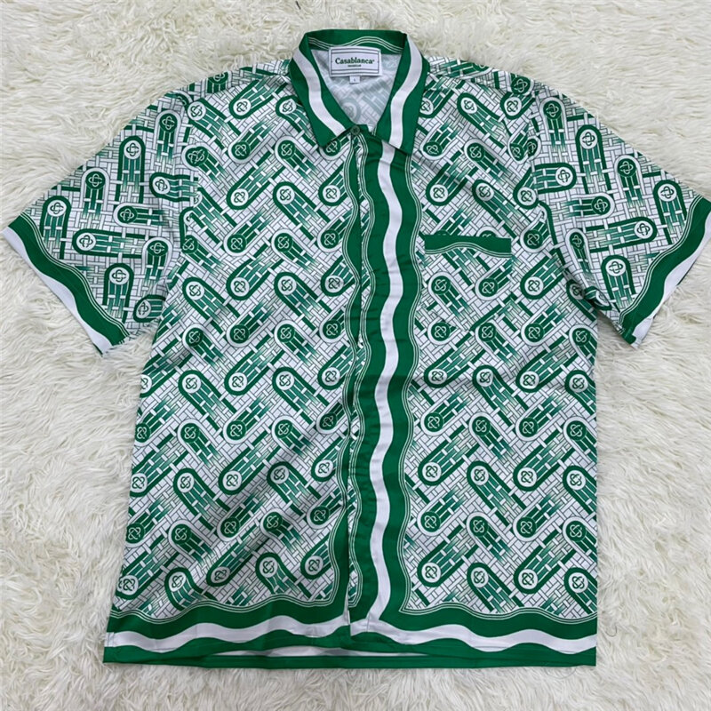 قمصان قصيرة من الدار البيضاء للرجال والنساء من الحرير الناعم قميص مطبوع عليه أناناس أخضر من هاواي