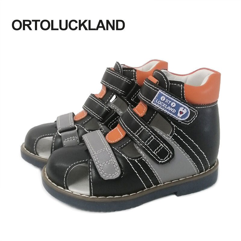 حذاء أطفال من Ortoluckland حذاء للأطفال الأولاد مصنوع من الجلد الأسود صندل مناسب لتقويم العظام حذاء مسطح للأطفال البنات من Tiptoe مقاس 23 إلى 33 #1
