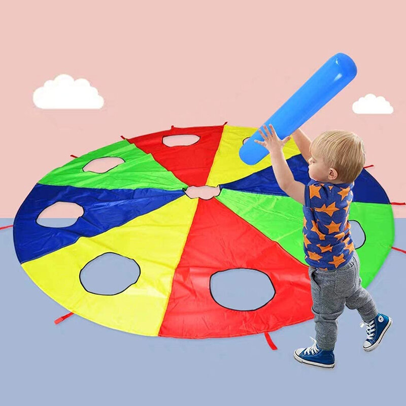 قوس قزح المظلة المظلة 6 أقدام ، تلعب لعبة المظلة في الهواء الطلق (ث الماوس) لعبة النشاط مع 3x العصي الهواء 2 متر