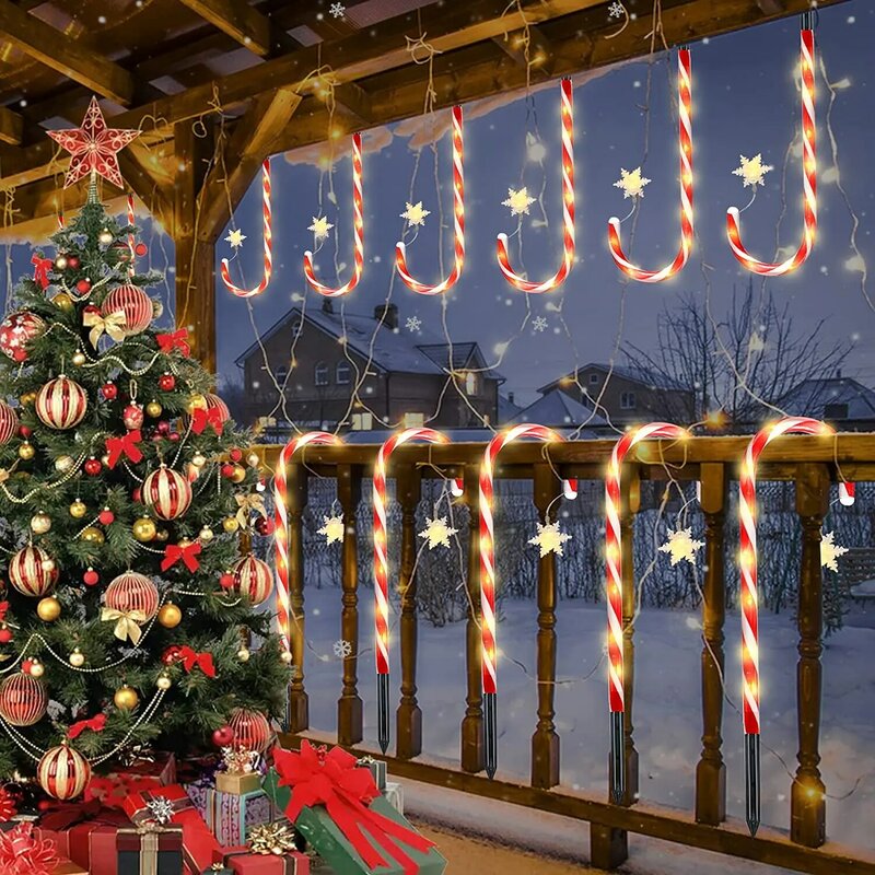 الطاقة الشمسية ضوء سلسلة عيد الميلاد عصا حلوى أضواء LED حديقة الأرض التوصيل عكاز السنة الجديدة غرفة ديكور دافئ مصباح لتهيئة الجو