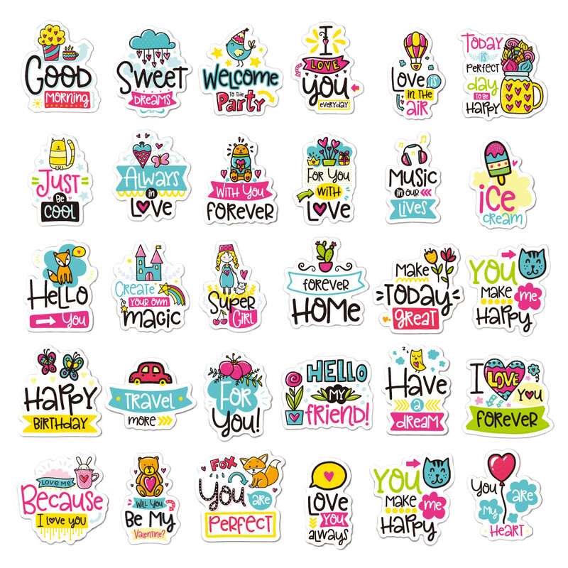 2022 New Sweet Letter Stickers Healing Text Stickers English Inspirational Phrases Computer Suitcase Graffiti Stickers