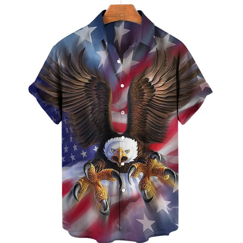 2022 الرجال قمصان هاواي فضفاض 5xl العلم الأمريكي الوطني الطيور الحيوان النسر الصيف تي شيرت الرجال الملابس الأعلى