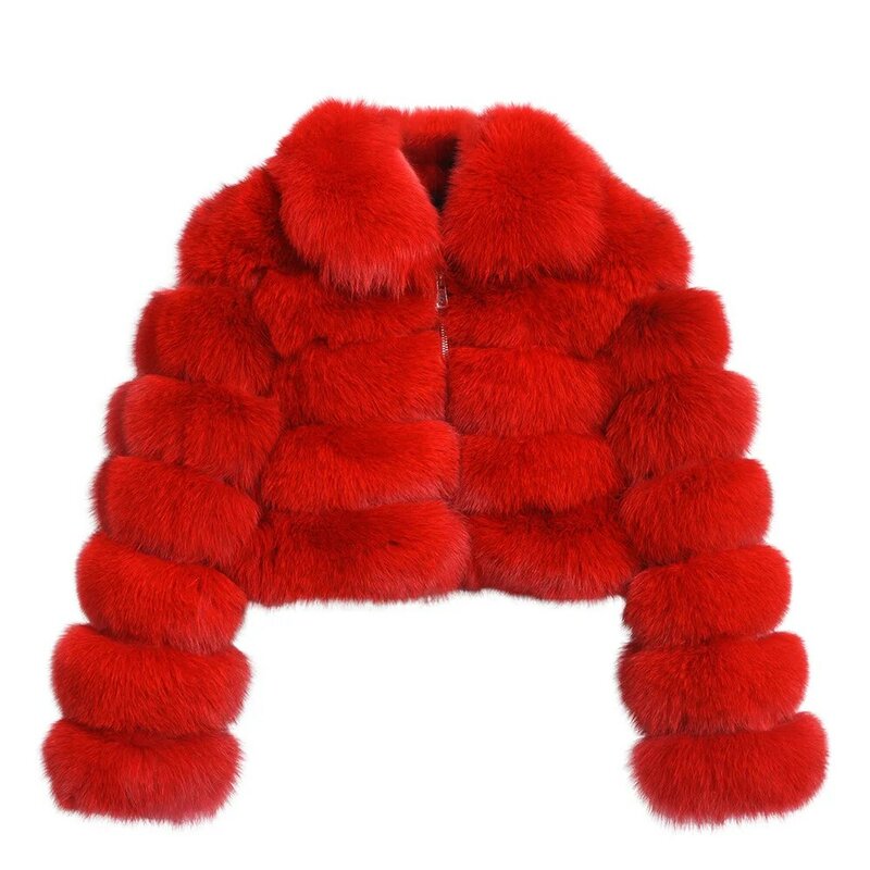 المرأة ريال فوكس الفراء سترة قصيرة الشتاء معطف سميك دافئ Fluffy كم كامل لينة معطف جودة عالية الفراء الوقوف طوق الملابس