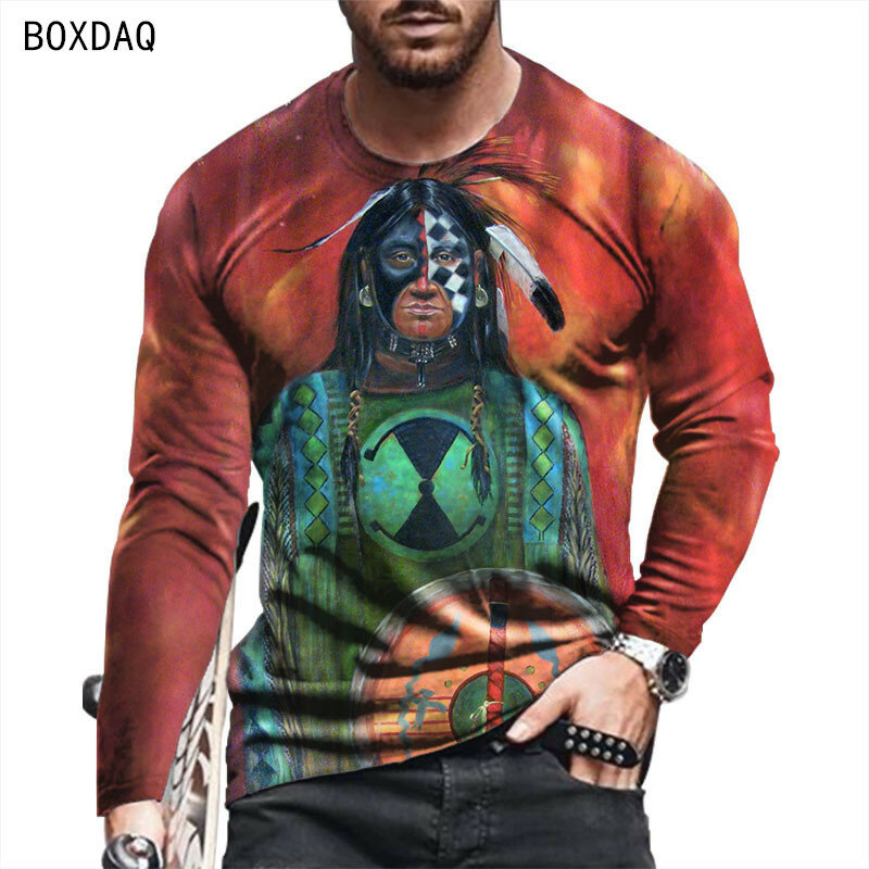 Long Sleeve Casual T-Shirts Men Abstract Lndian Face Print T-Shirts 2022 New Oversized 6XL Autumn Fashion Street Hip Hop Tops