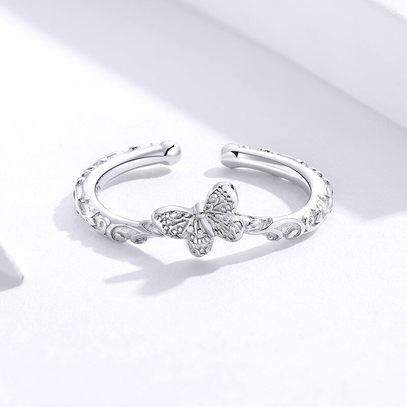 Erizteya Butterfly Rings Silver Plating Adjustable Women Wedding Engagement Open Finger Ring Bee Fashion Vintage Vine Jewelry