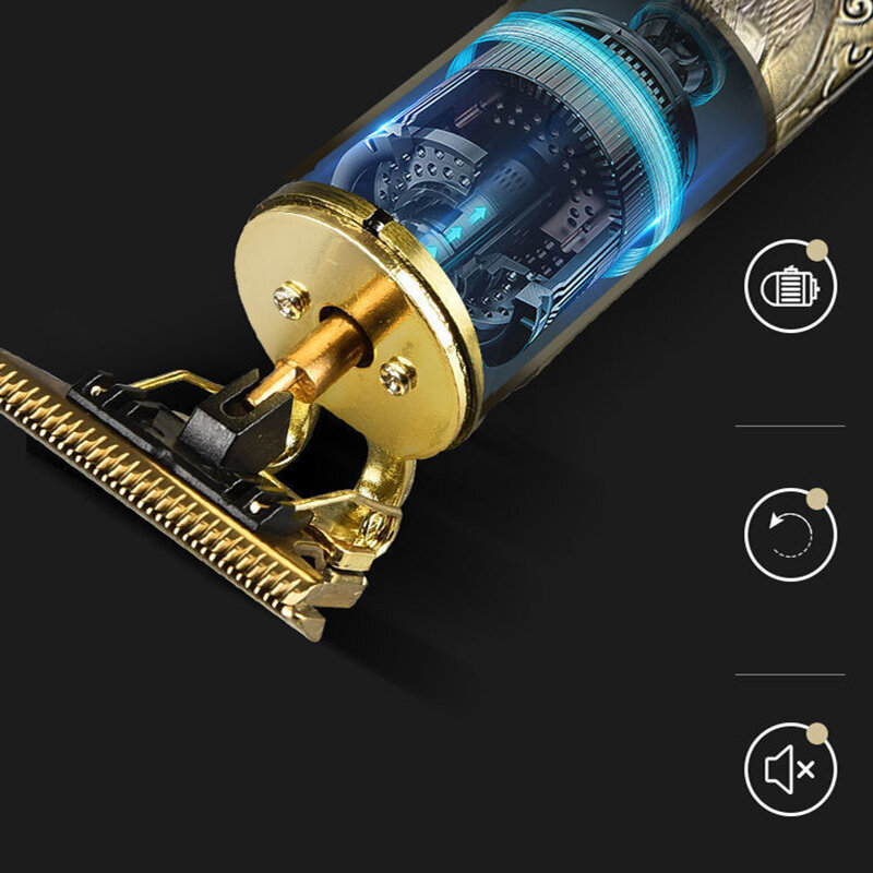 مقص شعر كهربائي قابل للشحن مع USBلون ذهبي وأسود, يحلق جميع أماكن الشعر, مشذب للشعر