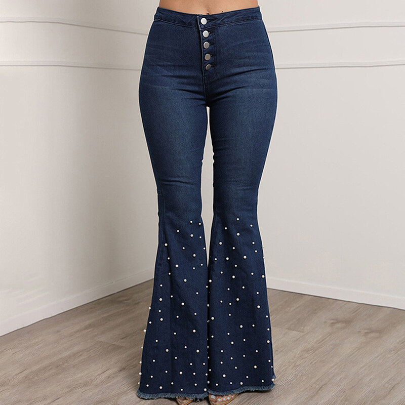 سراويل نسائية مضيئة جينز صيفي جديد بخصر عالٍ جينز نسائي مطاط متوهج جينز بناتي جينز ضيق واسع الساق من قماش الدنيم #3