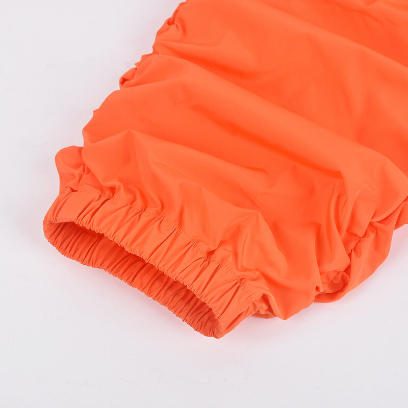 Wishyear 2022 Orange Ruched Stacked Sweatpants Streetwear Women Joggers Drawstring Elastic Waist Pants Trousers Dropshipping