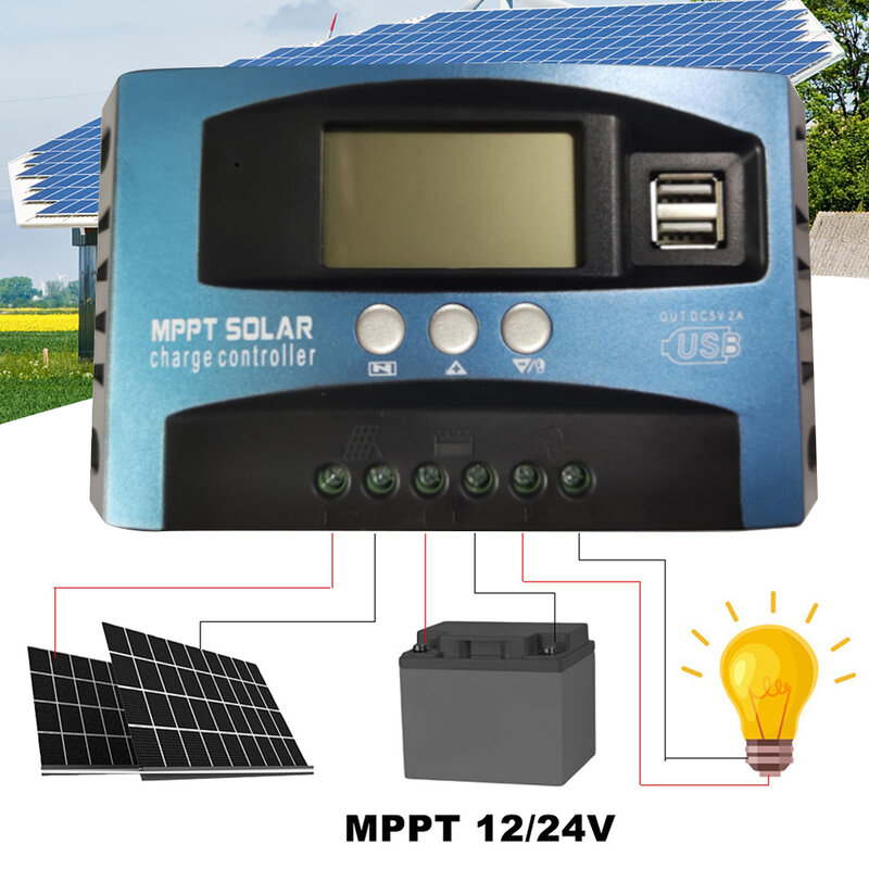 جهاز تحكم يعمل بالطاقة الشمسية MPPT 60A 50A 40A 30A المزدوج USB شاشة الكريستال السائل 12V 24V ألواح خلايا شمسية شاحن منظم مع الحمل