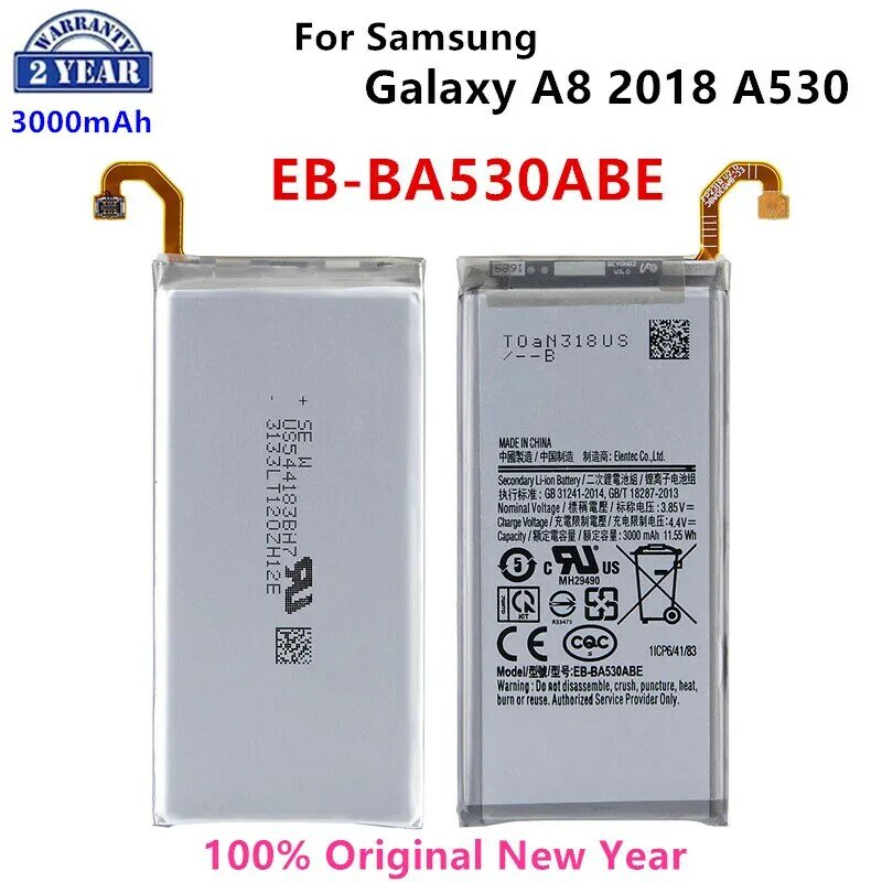 الأصلي EB-BA530ABE بطارية لسامسونج غالاكسي ، 3000mAh ، A8 2018 ، A530 ، SM-A530 ، A530F ، A530K ، A530L ، A530S ، A530W ، A530N ، DS ، 100%