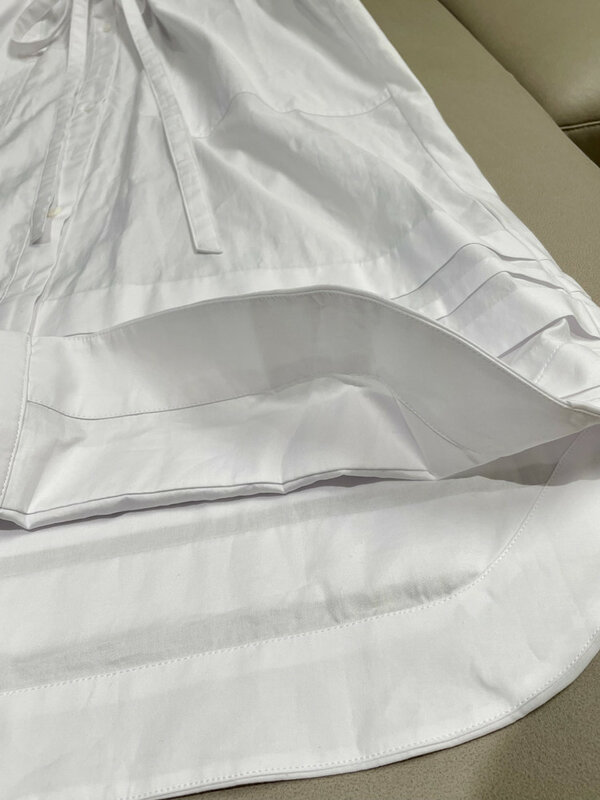 تطريز رسالة المرأة ميدي فستان أبيض قصير نفخة الأكمام جيوب الدانتيل متابعة س الرقبة واحدة الصدر الإناث Robes