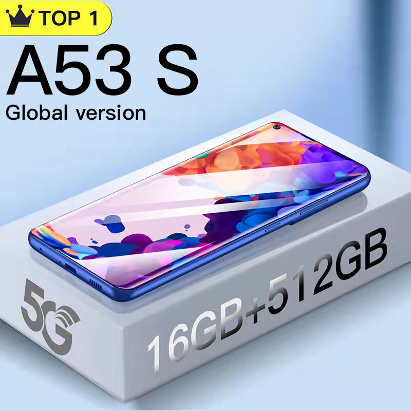 2022 الأصلي A53 S الإصدار العالمي 7.3 بوصة الهاتف الذكي 16 + 512GB الهاتف المحمول 48MP الهواتف المحمولة 5G شبكة مقفلة