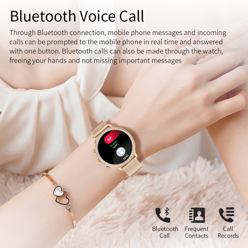 AMOLED Smartwatch بلوتوث دعوة ساعة ذكية النساء ضغط الدم شاشة عرض نسبة الأكسجين في الدّم Relojes inteligّج مقاوم للماء Smartwatch + هدية