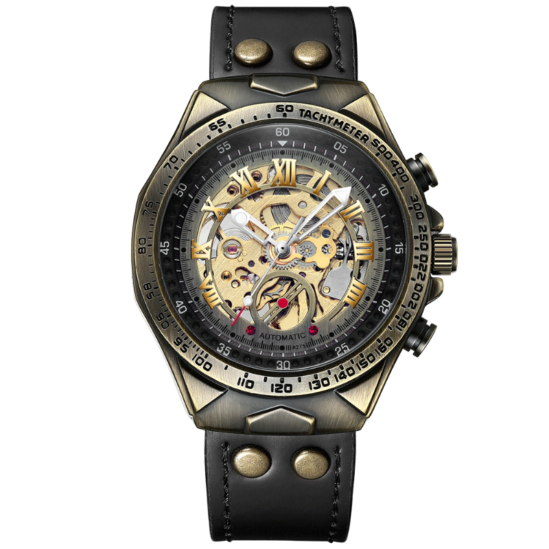 الرجال الميكانيكية ساعة معصم مع حزام من الجلد الأسود الفاخرة موضة الهيكل العظمي ساعة ميكانيكية للأعمال relógio