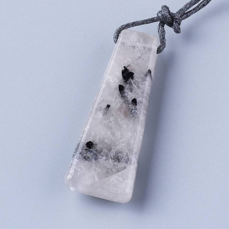 Natural Amethyst Tourmalinated Quartz/Black Rutilated Quartz Pendants Trapezoid 44~46x16.5~18x9~10.5mm Hole: 2mm