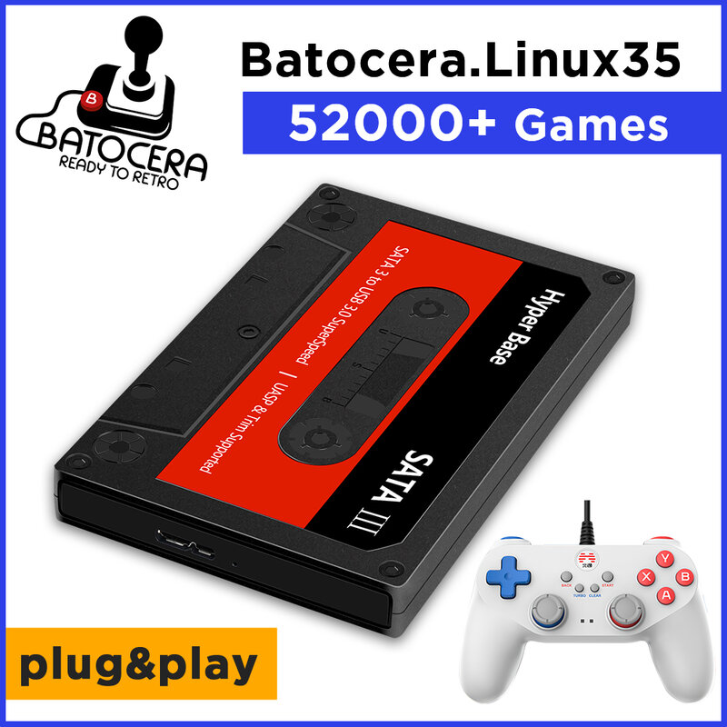 وحدة تحكم ألعاب خارجية محمولة 2T HDD Batocera 35 مدمجة في 52000 + ألعاب لـ PS3/PS2/wi/WiiU/DC/N64/MAME/SS لـ Windows PC/Laplop