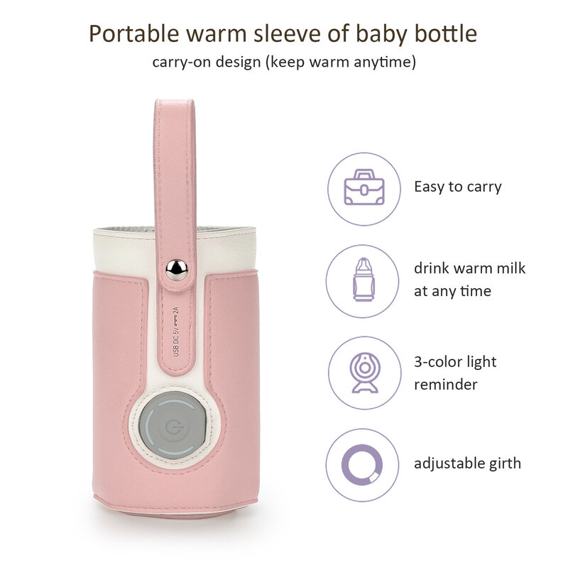 USB مدفأة زجاجة الطفل المحمولة 3 مستويات درجة الحرارة قابل للتعديل كم دافئ من زجاجة الطفل ذكي كيس تدفئة زجاجة