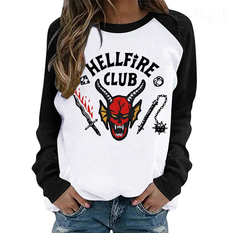 HellFire نادي تي شيرت طويل الأكمام قميص غريب الأشياء داستن مايك ويلر تأثيري الجحيم النار نادي طويل الأكمام موحدة أعلى