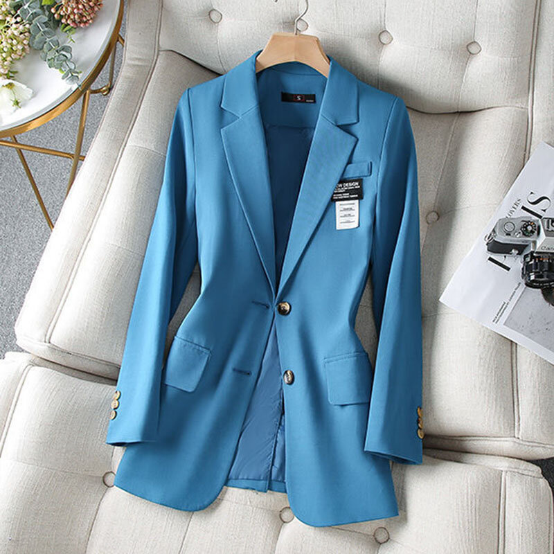 NEW Women Suit coat Korean Sports Jacket Solid Office Clothing Spring Autumn Slim Outerwear Femme Casual Blazer Lined Khaki 4XL