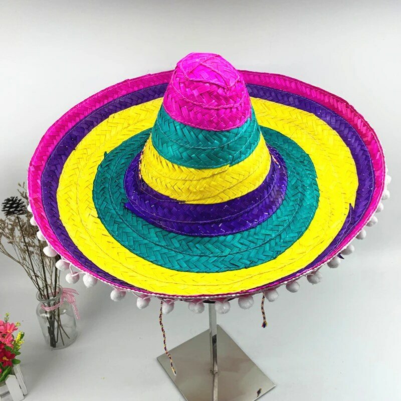 المكسيكي قبعة حفلات الرجال النساء واسعة حافة قبعات من القش الاطفال الكبار في الهواء الطلق الزخرفية حواف ملونة القبعات الإبداعية الموضة Sombrero