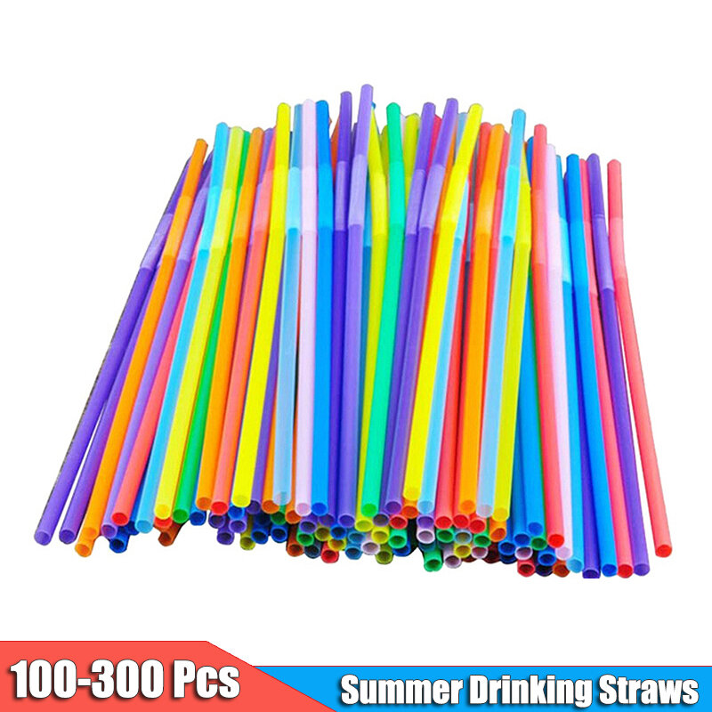 300-100 قطعة متعددة الألوان من البلاستيك القابل للتصرف لشرب كوكتيل حفلات الزفاف اكسسوارات المطبخ شرب القش المشروبات