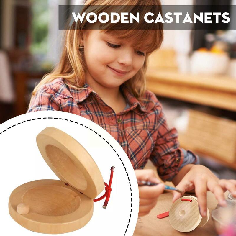 Castanets خشبية شكل دائري قرع إيقاع آلة موسيقية للتعليم المبكر للأطفال أداة عزف موسيقى W6S3 #2