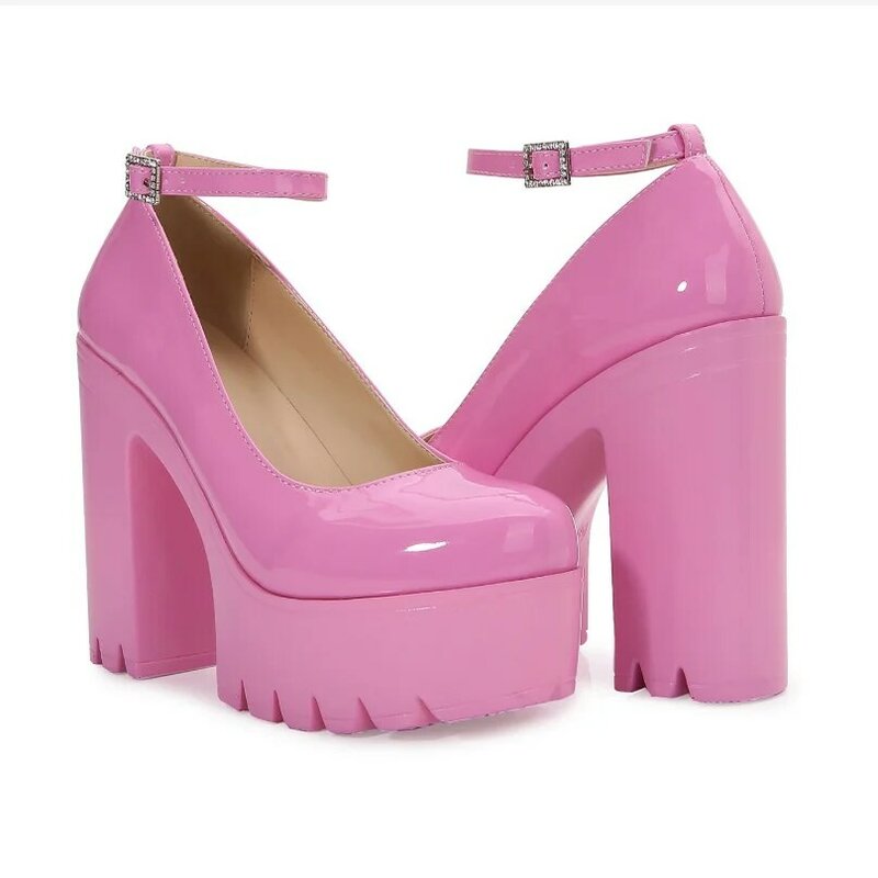 مكتنزة كعب الكاحل حزام مضخات الحلو منصة الوردي كعب مربع امرأة عالية الكعب مضخات منصة أحذية 2023 الربيع أحذية امرأة