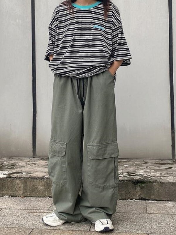 إيمو الرجال السود الشارع الشهير Harajuku الهيب هوب المتضخم Techwear كبيرة الحجم البضائع السراويل النساء واسعة الساق بنطلون للإناث Alt الملابس #4