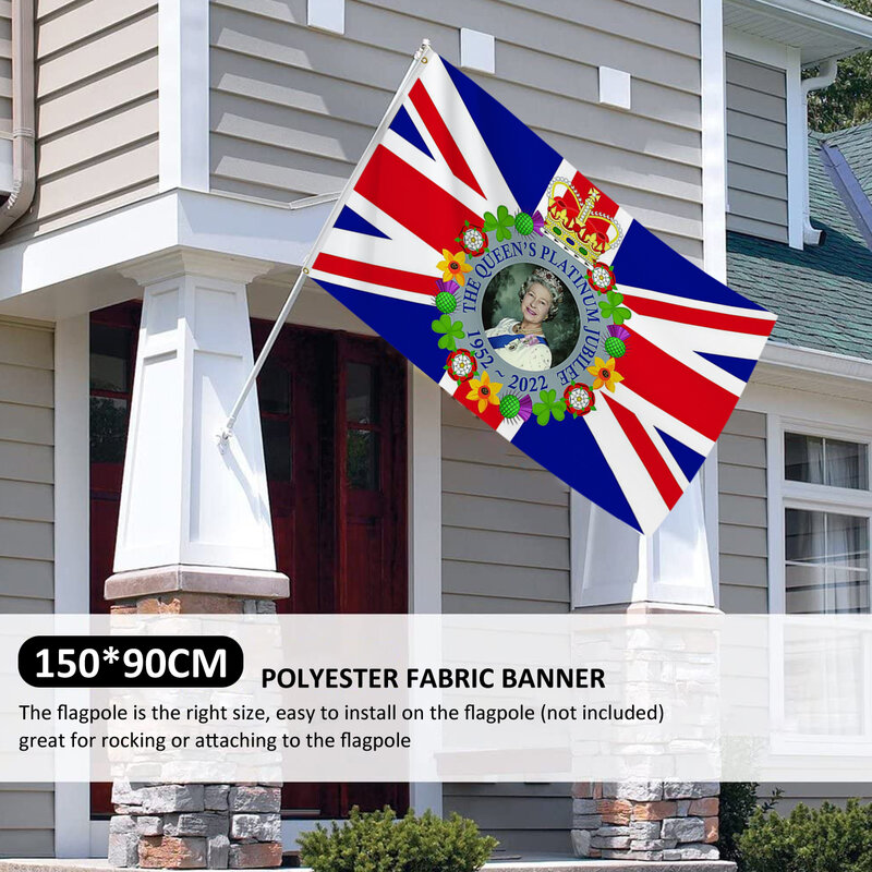 الملكة إليزابيث العلم 5 x 3FT البوليستر الحداد الكبير إليزابيث الثانية راية الطقس واقية إحياء ذكرى الملكة المملكة المتحدة العلم #5