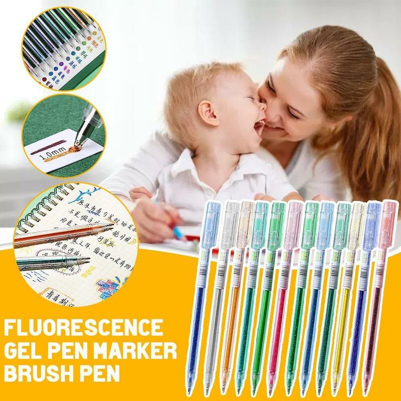 12 Colors Fluorescence Gel Pen Marker Brush Pen Pastel Pen Pen Hand Markers Account Fluorescent Watercolor Pens Colored Dra V3S8