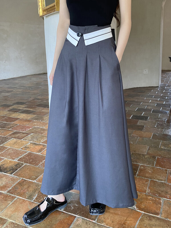 ZHISILAO جديد المرقعة عادية عالية الخصر ألف خط تنورة طويلة المرأة خمر مطوي تنورة ماكسي 2022 الكورية نمط
