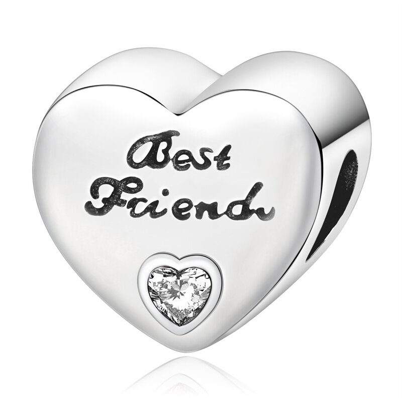 Erizteya Heart Shape Best Friend Charms Bead Silver Plated Fit Original  Bracelet Charm Birthday Make Pendant Jewelry Gift